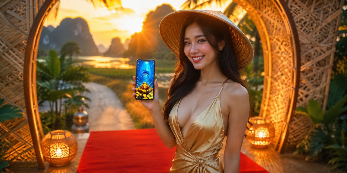 Người phụ nữ đội nón lá tại Ninh Bình sử dụng điện thoại chơi casino di động