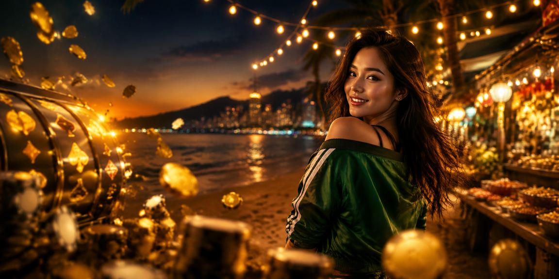 Người chơi slots tại chợ đêm Phú Quốc với ánh đèn rực rỡ